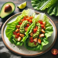DALL·E 2024-11-09 22.49.52 – A vibrant photo of lettuce tacos filled with seasoned chicken, fresh guacamole, and a touch of spicy salsa. The lettuce leaves are used as a light and DALL·E 2024-11-09 22.49.52 - A vibrant photo of lettuce tacos filled with seasoned chicken, fresh guacamole, and a touch of spicy salsa. The lettuce leaves are used as a light and
