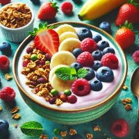 DALL·E 2024-11-09 22.51.20 – A vibrant photo of a yogurt bowl topped with fresh fruits like berries and banana slices, along with crunchy granola. The bowl has a colorful, appetiz DALL·E 2024-11-09 22.51.20 - A vibrant photo of a yogurt bowl topped with fresh fruits like berries and banana slices, along with crunchy granola. The bowl has a colorful, appetiz